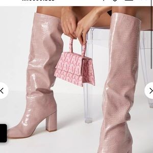 PINK CROC KNEE HIGH BOOTS